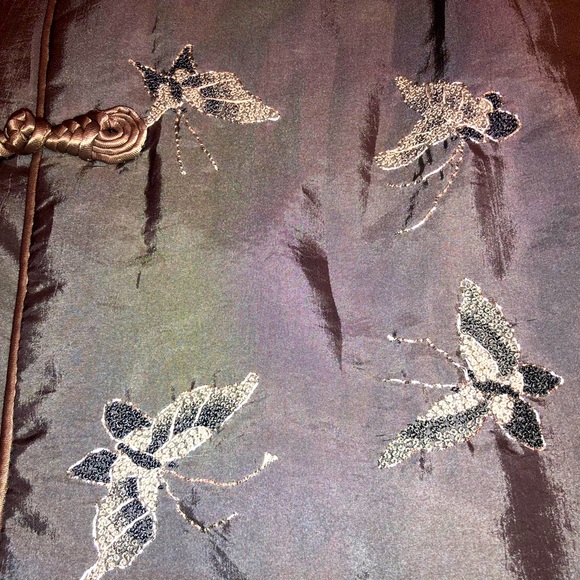 Embroidered Butterflies Medium Gray Satin Coat - Picture 5 of 6